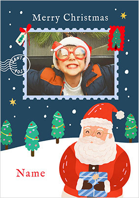 Santa Christmas Stamp Photo Card