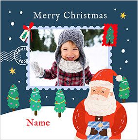 Santa Christmas Stamp Square Photo Card