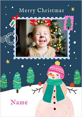 Snowman Christmas Stamp Photo Card