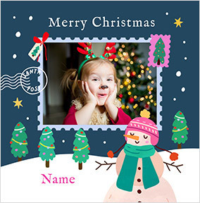 Snowman Christmas Stamp Square Photo Card