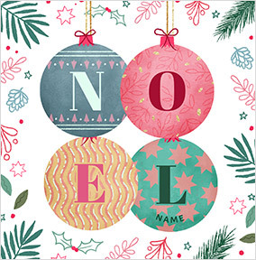 Festive Baubles Personalised Square Christmas Card