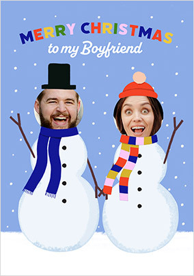 Photo Upload Snowmen Christmas Card for Boyfriend