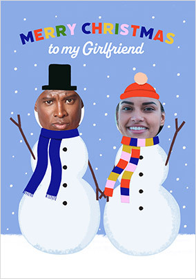 Photo Upload Snowmen Christmas Card for Girlfriend