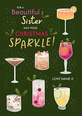 Festive Drinks Personalised Christmas Card for Sister