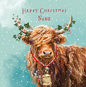 Highland Cow Merry Christmas Personalised Card