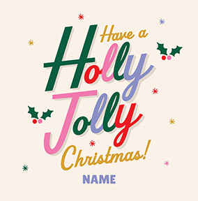 Holly Jolly Christmas Square Personalised Card