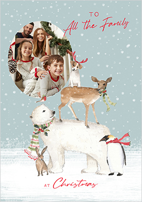 To All the Family Winter Animals Photo Christmas Card