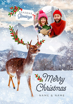 Reindeer Season's Greetings Photo Christmas Card