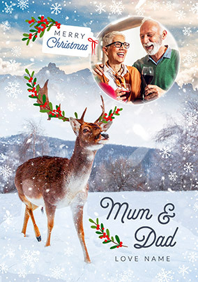 Mum and Dad Reindeer Photo Christmas Card