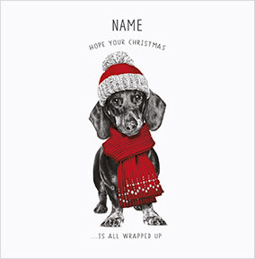 Wrapped Up Dachshund Square Christmas Card