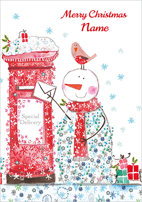 Snowman and Post Box Personalised Christmas Card