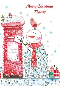 Tap to view Snowman and Post Box Personalised Christmas Card