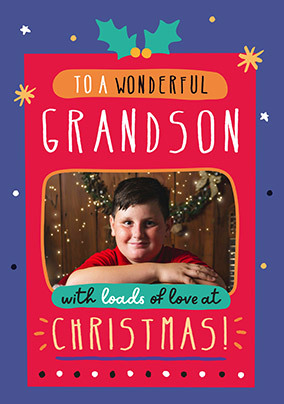 Wonderful Grandson Christmas Photo Upload Card