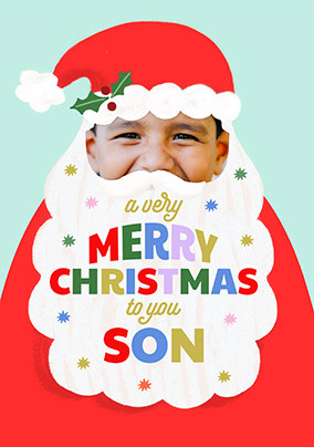 Santa Beard Christmas Photo Upload Card for Son