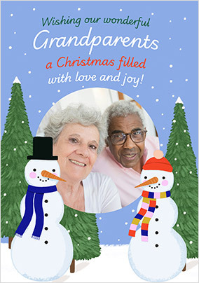 To Wonderful Grandparents Snowmen Photo Christmas Card