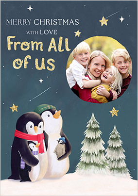 Penguin Family Merry Christmas from All of Us Photo Card