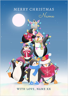 Personalised Penguin Pyramid Christmas Card