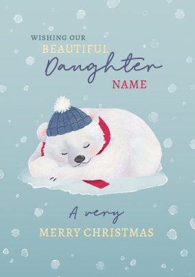 Sleepy Polar Bear Christmas Card for Daughter