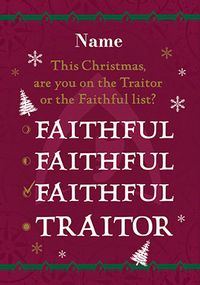 Tap to view The Traitors Traitor Or Faithful List Christmas Card