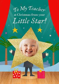 Tap to view Little Star Photo Upload Christmas Card for Teacher