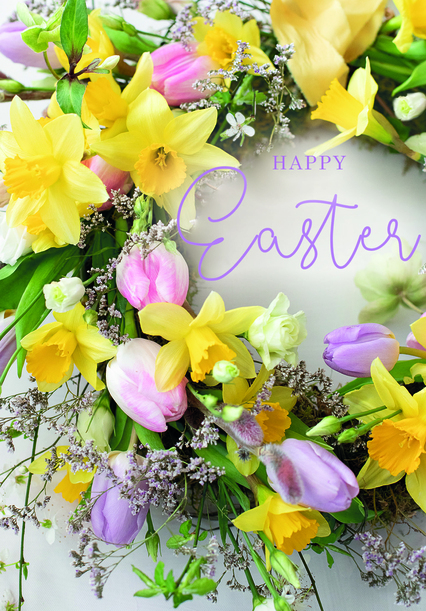 Happy Easter Floral Wreath Card