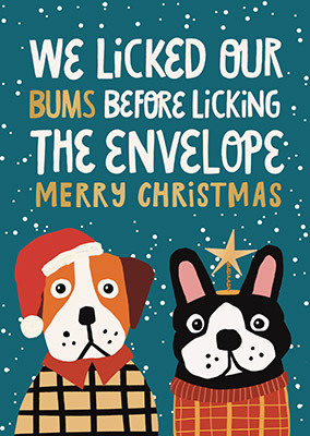 Licked our Bums Dogs Christmas Card