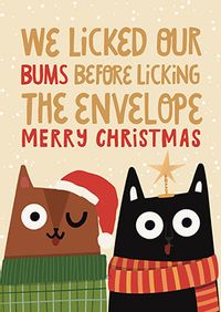 Tap to view Licked our Bums Cats Christmas Card