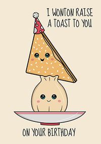 Tap to view Wonton Raise a Toast Birthday Card