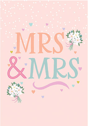 Homespun Typography Mrs & Mrs Bouquet  Wedding Card