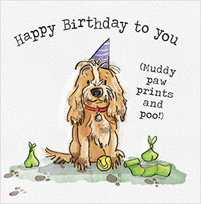 Muddy Pawprints Birthday Card