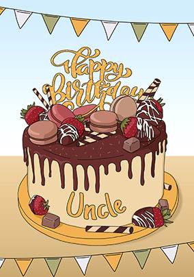 A602-J - 50th Chocolate Cake. Uncle Age 50 card personalised with your town.