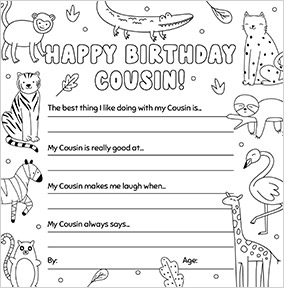 Cousin Animal Prompts Birthday Card