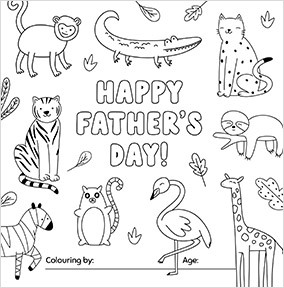 Father's Day Animals Colouring Card