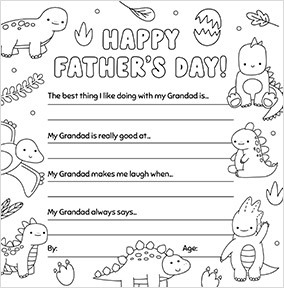 Grandad Dino Prompts Father's Day Colouring Card