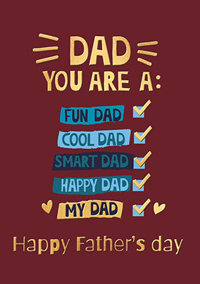 Dad You Are Checklist Father's Day Card