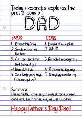 Dad Pros and Cons Father's Day Card