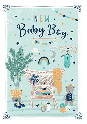 New Baby Boy Cot Card