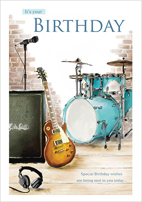 Guitar And Drums Birthday card | Funky Pigeon