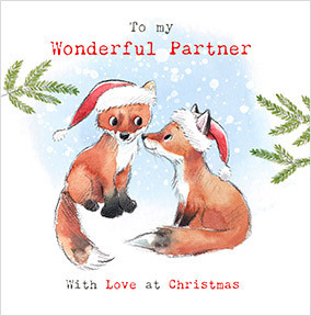 Wonderful Partner Foxes Christmas Card