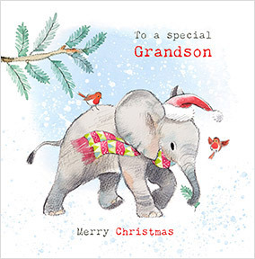 Special Grandson Elephant Christmas Card