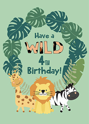 Zoo Animals 4th Birthday Card
