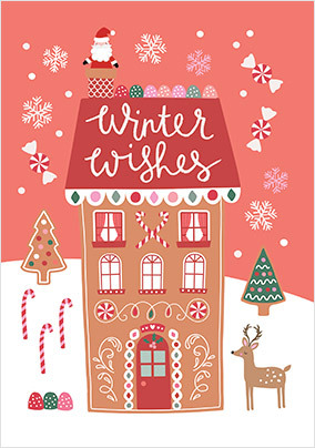 Winter Wishes Gingerbread House Christmas Card