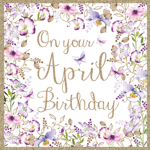 Blue Floral April  Birthday Card