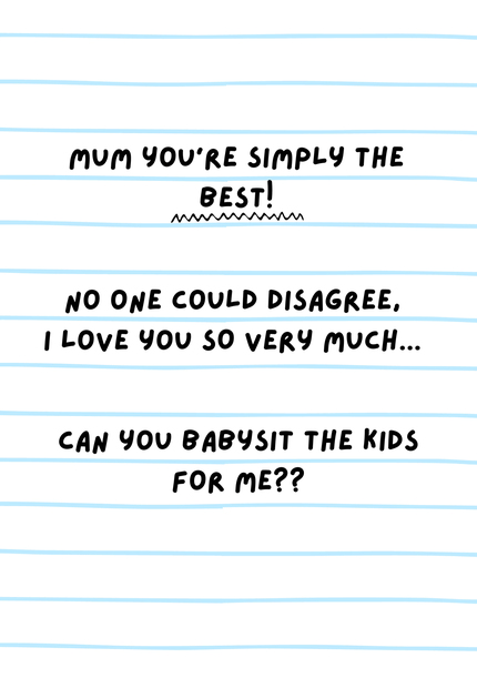 Can You Babysit Mother's Day Card