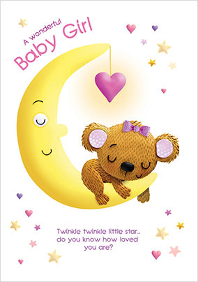 Baby Girl On Moon Card