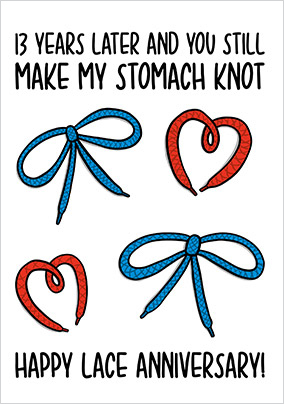 13 Years Stomach Knot Anniversary Card