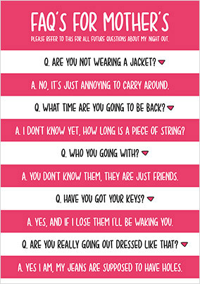 FAQ's Mothers Day Card