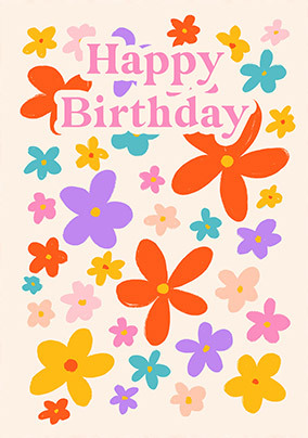 Happy Birthday Colour Flowers Card | Funky Pigeon