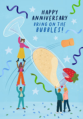 Bring on the Bubbles Blue Anniversary Card