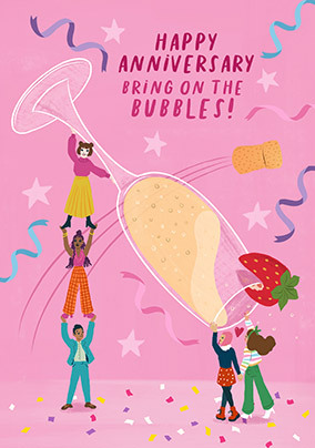 Bring on the Bubbles Pink Anniversary Card